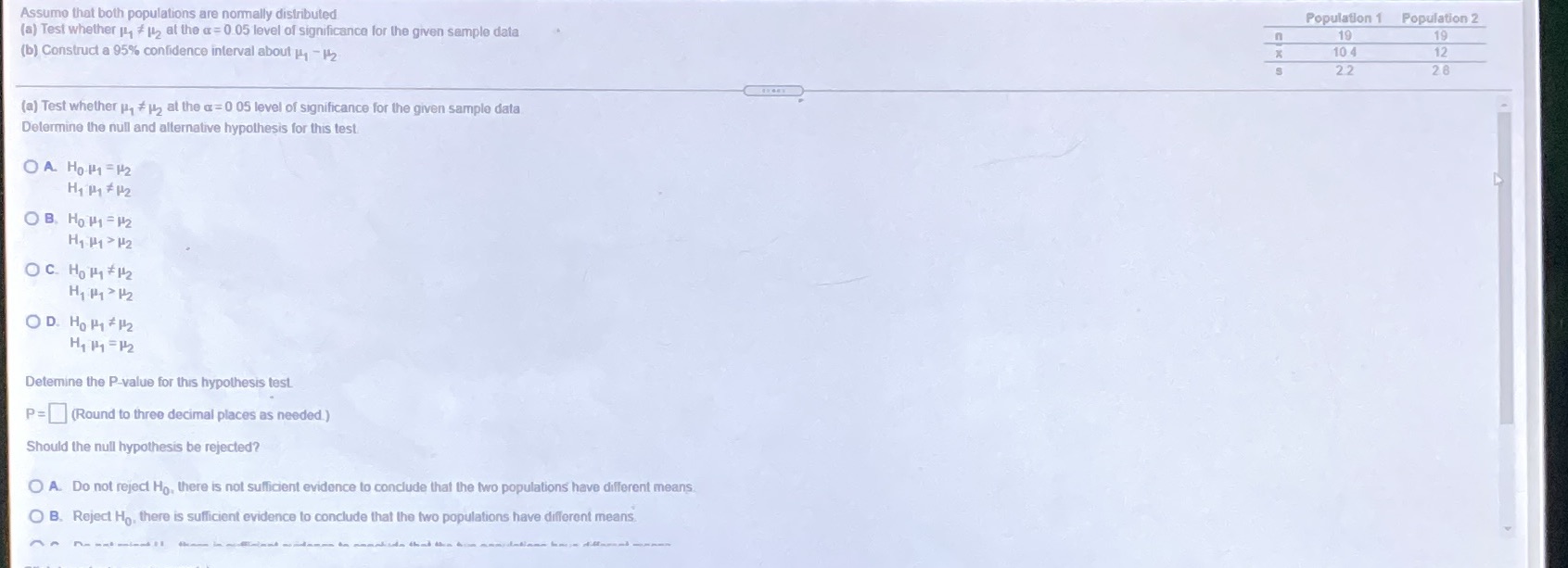 I also need to construct a 95% confidence interval about m1-m2 (question