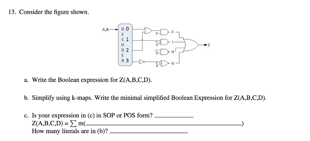 boolean logic, multiplexor circuits 13. Consider the figure shown. ABDO c 1