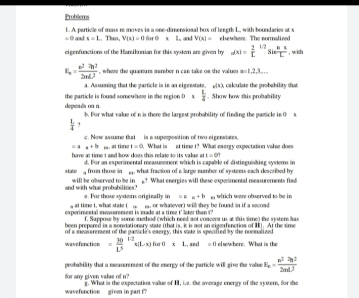 mass m moves in a one-dimensional box of length L, with boundaries