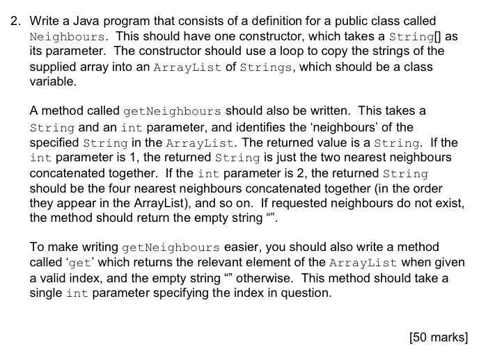  2. Write a Java program that consists of a definition for