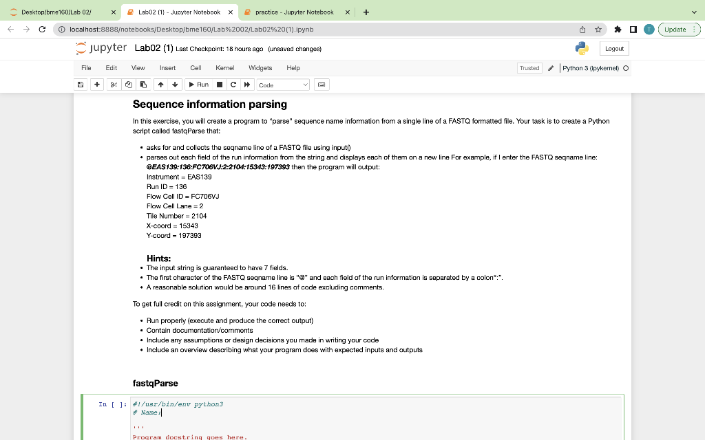 - The first character of the FASTQ seqname line is "" and