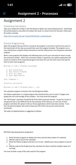 operating system Assignment 2 Scheduling Culculations Type your student iD number in
