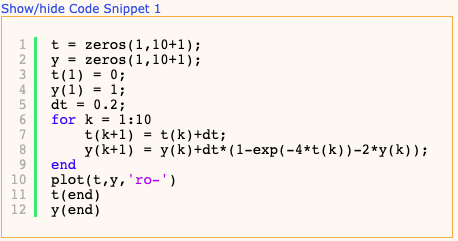 5 input values, f, t_0, y_0, dt, and t_f that specify the