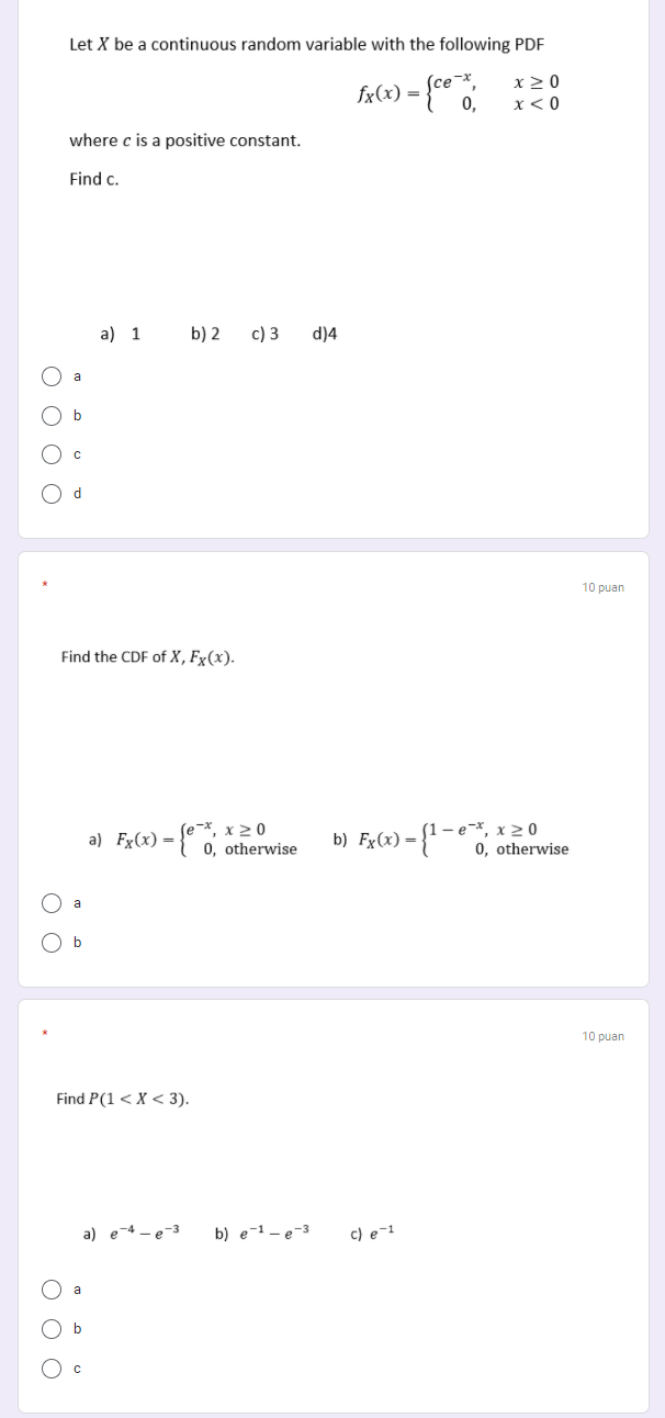 Solve These Continuous Random Variables Problemsa) Find C.b) Find CDF of X.c)