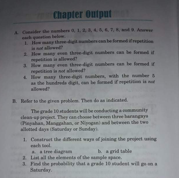 answer activity A and B Chapter Output A. Consider the numbers 0,