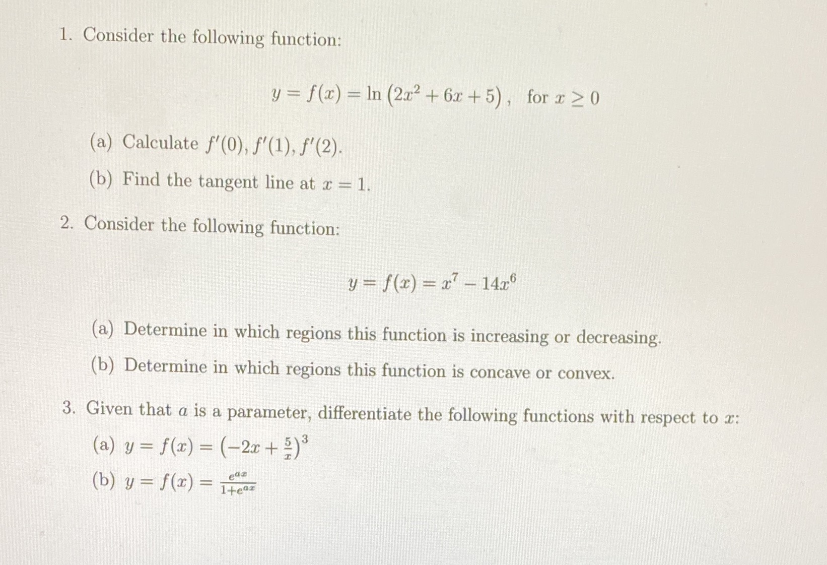  1. Consider the following function: y = f(x) = In (212