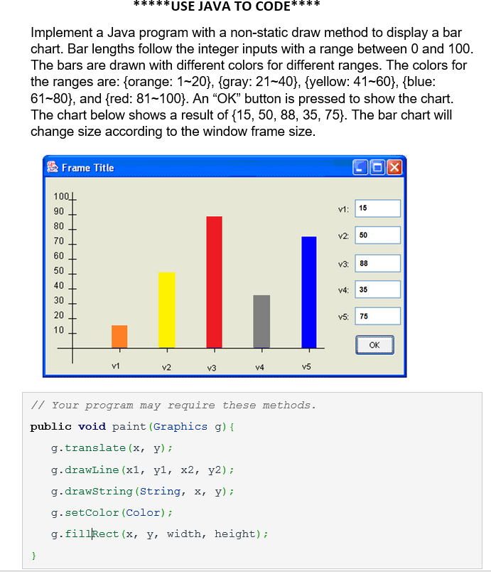  Implement a Java program with a non-static draw method to display