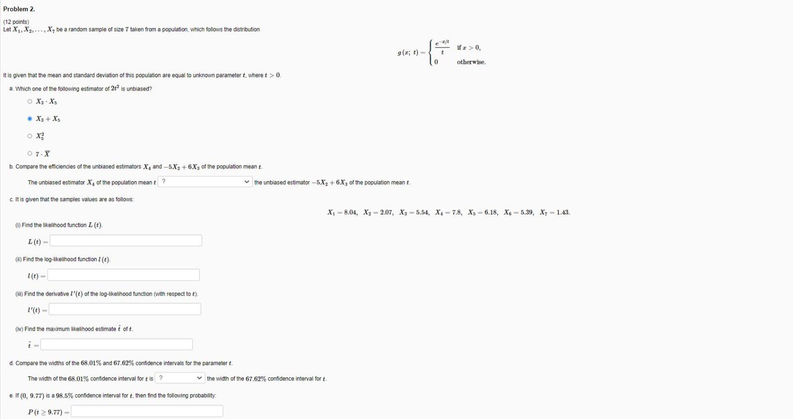 Full solve good handwritting Problem 2. (12 points) Let X1, X2, .