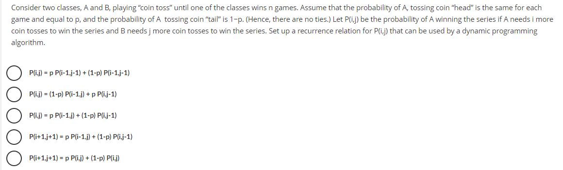  Consider two classes, A and B, playing "coin toss" until one