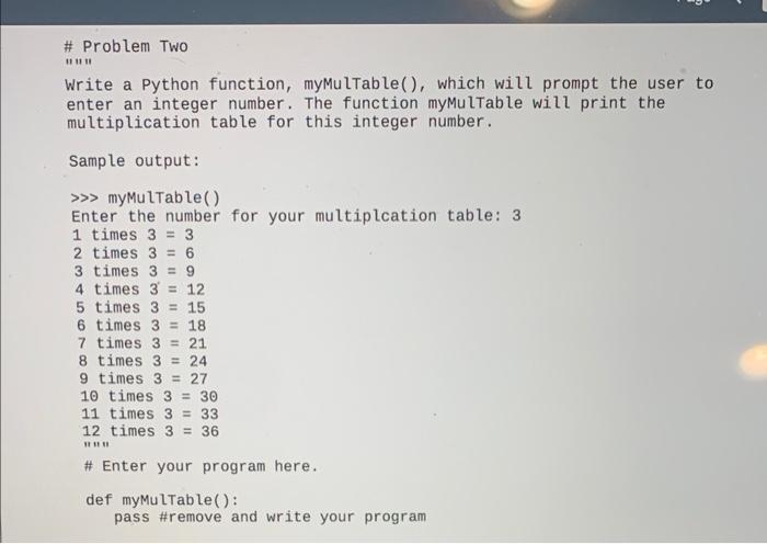 Please show code. Thank you! \# Problem Two "11" Write a Python