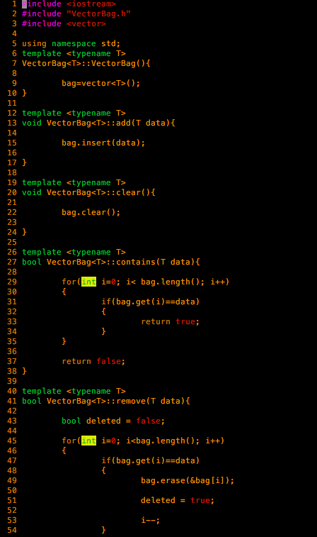 operator*(BagInterface); virtual BagInterface operator-(BagInterface); virtual bool contains(T) virtual int getFrequencyof (T) virtual