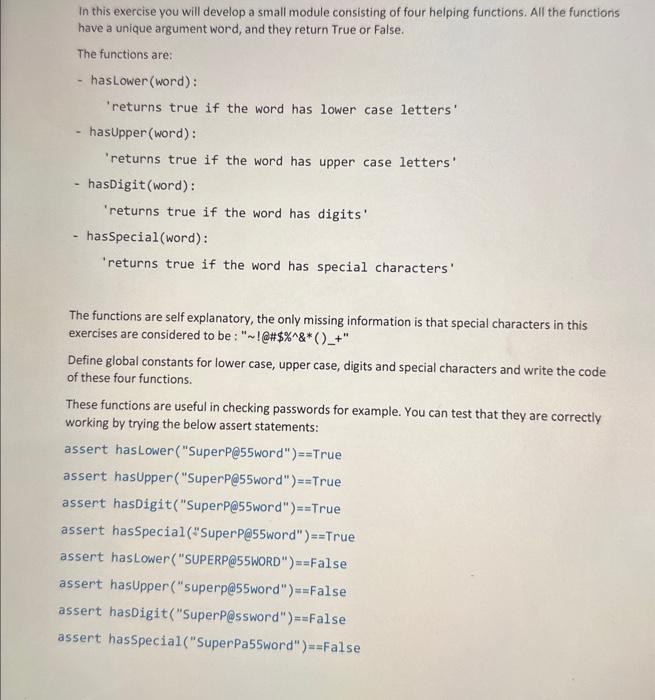 python program In this exercise you will develop a small module consisting