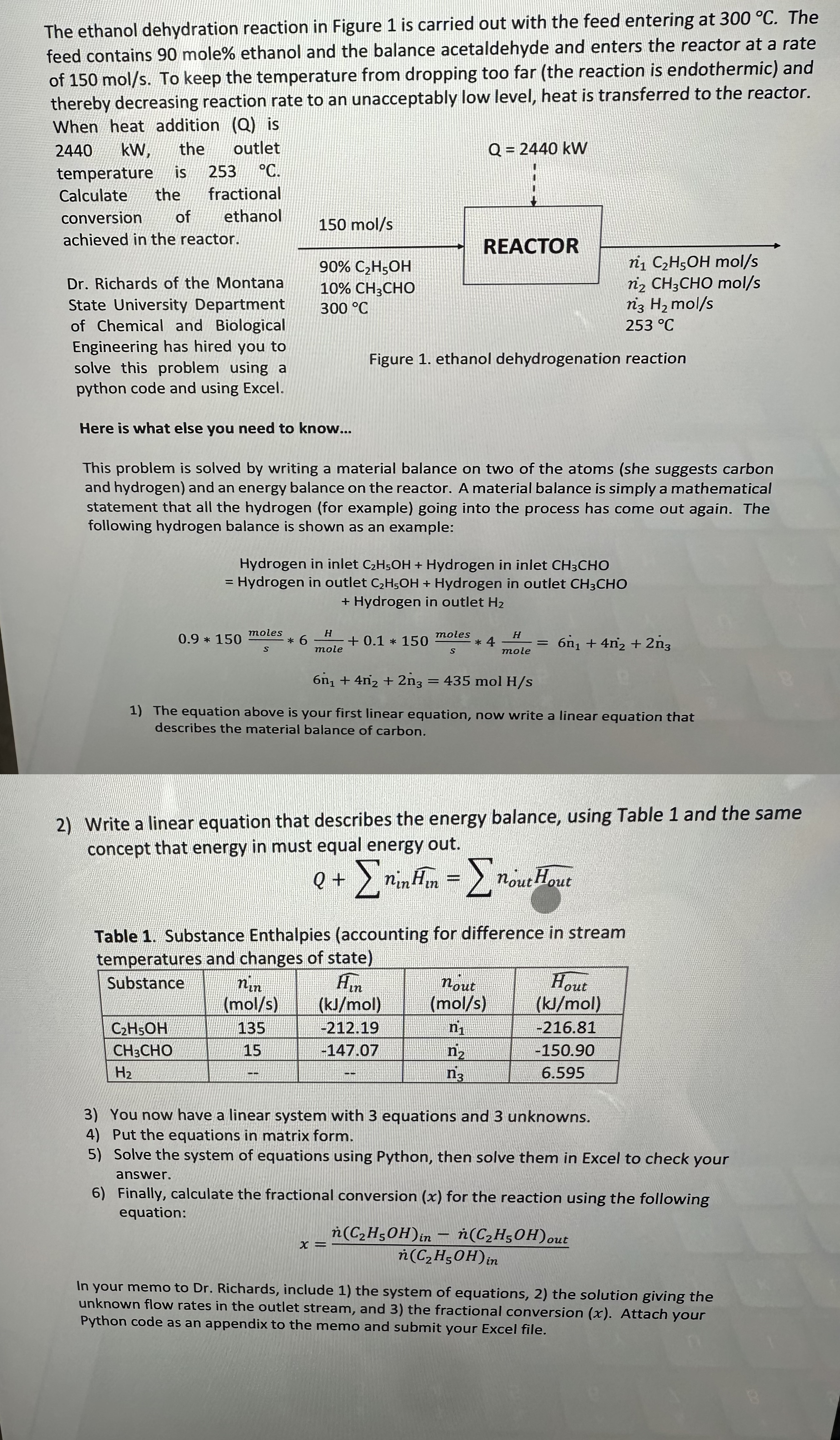  Write a linear equation that describes the energy balance, using Table