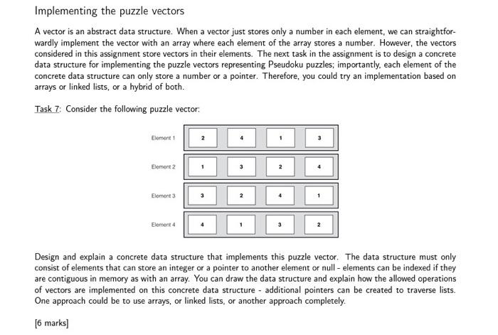  Implementing the puzzle vectors A vector is an abstract data structure.