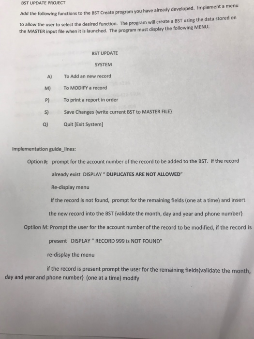  -modify the code below -create a menu with functions that modify