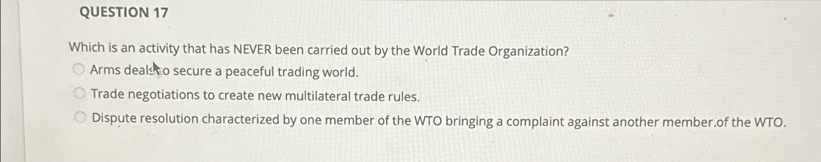  QUESTION 17 Which is an activity that has NEVER been carried