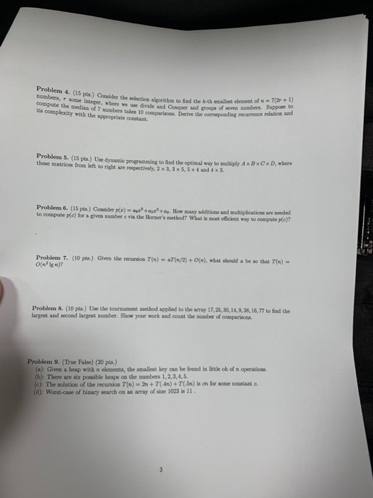  solve for 9a 9b 9c and 9d Problem 4. (15 pts.