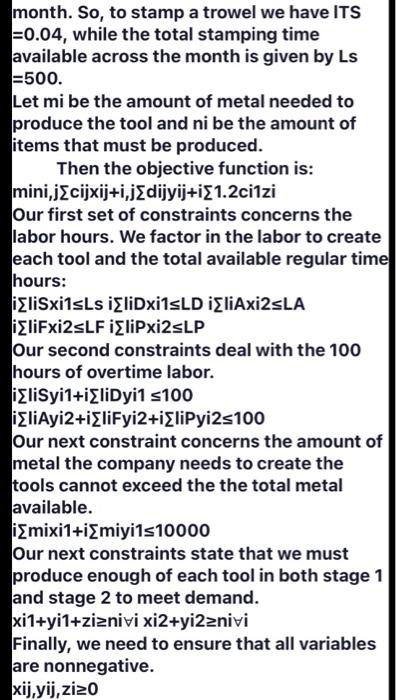 4 (shovel) Ri = regular production of product i in stage 1