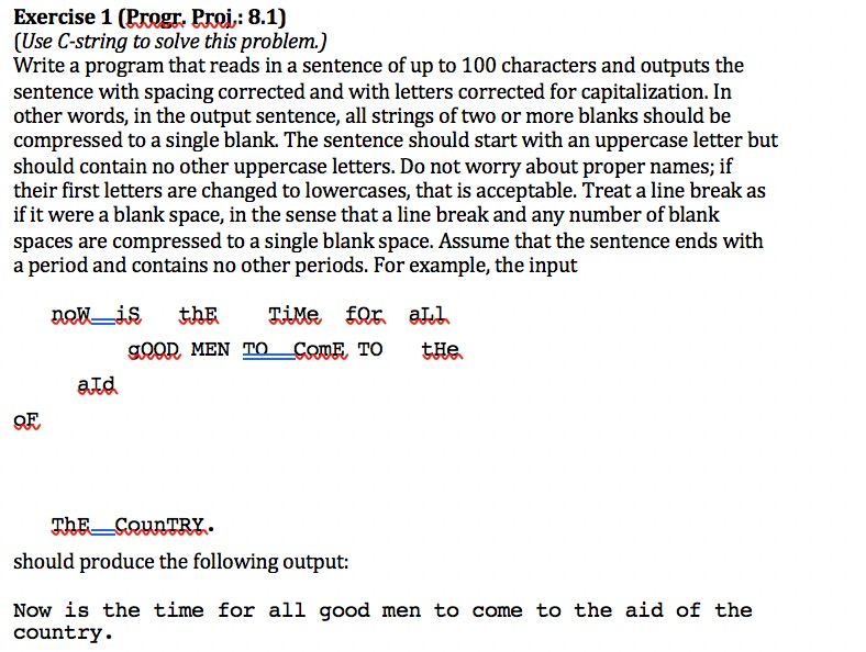 Write code in C++ Exercise 1 (Progr. Proi: 8.1) (Use C-string
