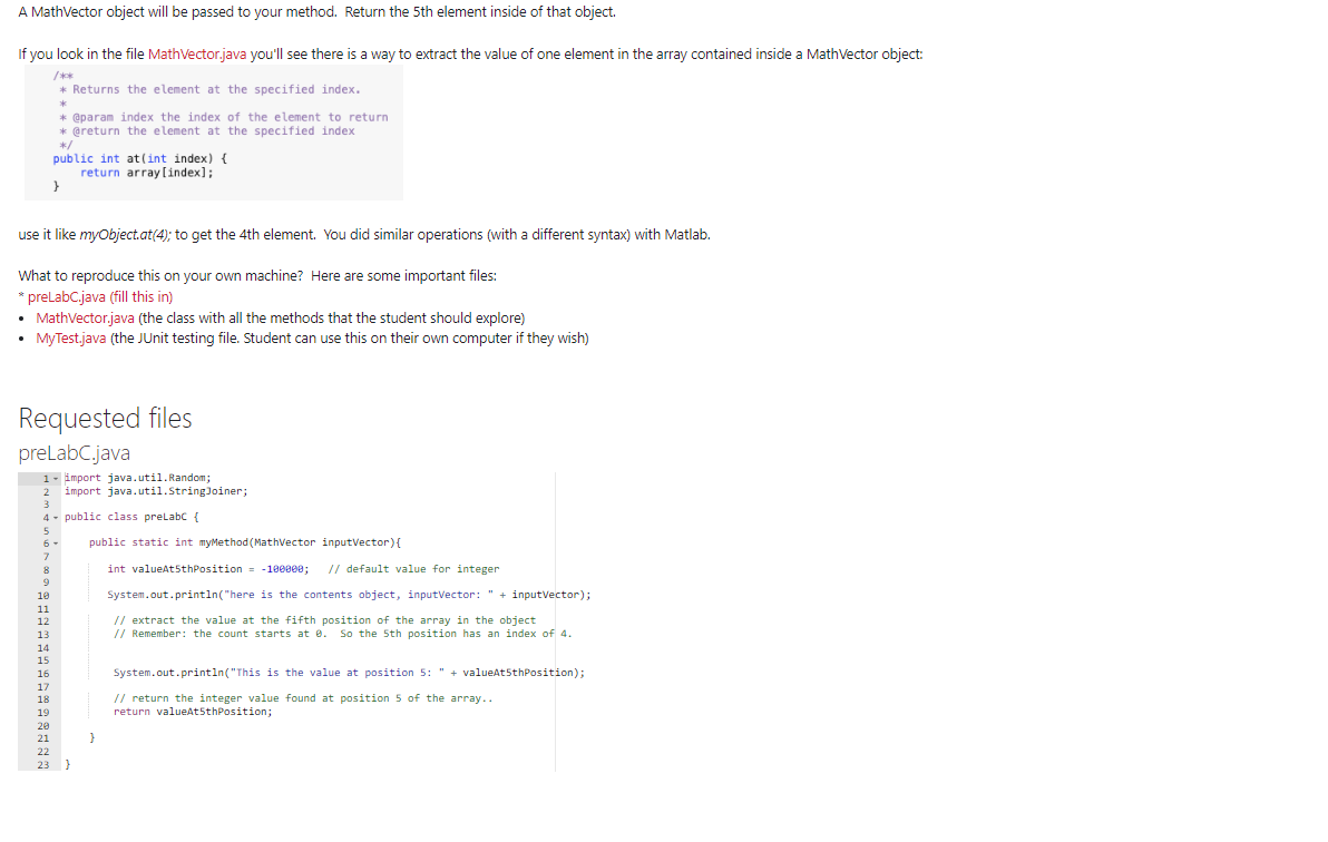  Please use JAVA to answer this! A MathVector object will be