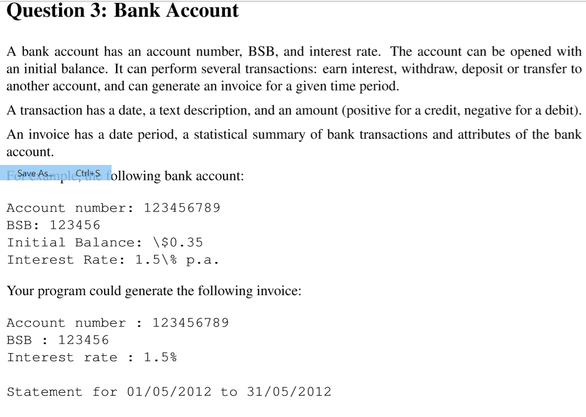 Java8 object-oriented programming,please explain in detail Question 3: Bank Account A bank