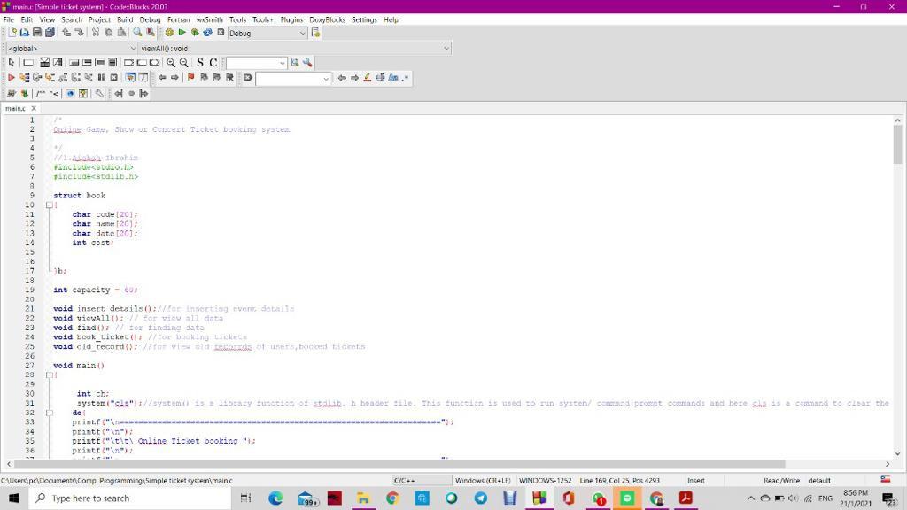 total l_amount; char name [20]; char ch; //used in display all movies
