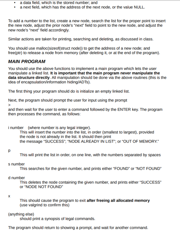 code MAIN NODE STRUCTURE Your linked list will be constructed from nodes,