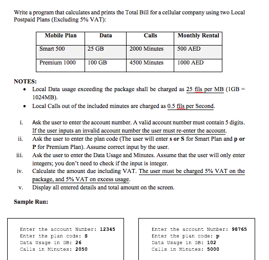  Write a program that calculates and prints the Total Bill for