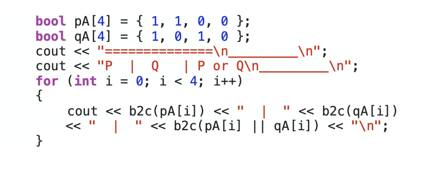 of the following logical operators. You are supposed to output one table