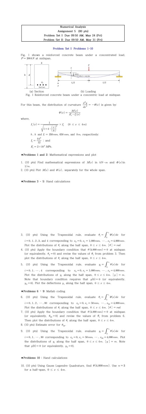  Numerical Analysis Assignment 5(80pts) Problem Set I: Due 09:50 AM. May