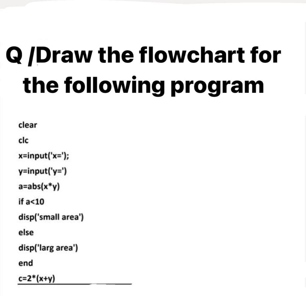  Q /Draw the flowchart for the following program clear clc x=input('x=');