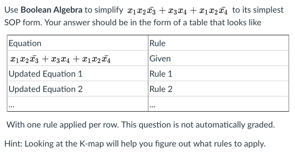 Use Boolean Algebra to simplify 1x2^z + Tz^4 + x1^24 to