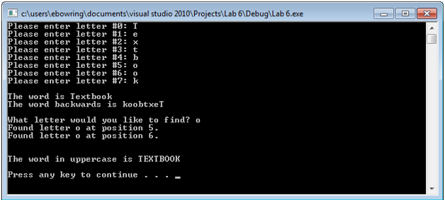 print the complete word onto the screen one letter at a time.