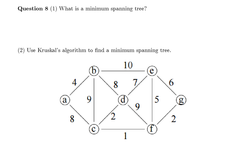  What is a minimum spanning tree? Use Kruskal's algorithm to find