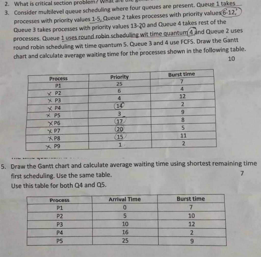  2. What is critical section problem? Wrat die ting where four