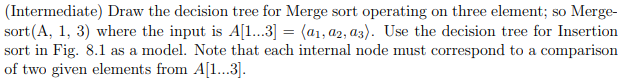 Draw the decision tree for Merge sort operating on three element; so