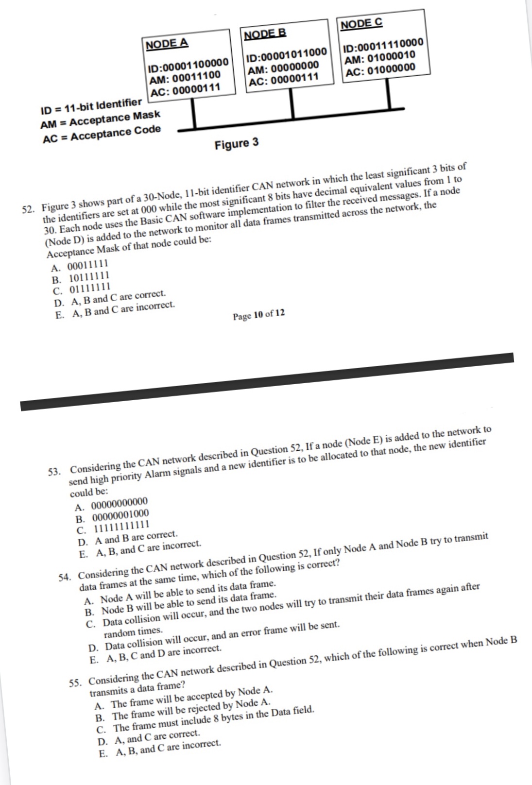  Considering the CAN network described in Question 52, If a node