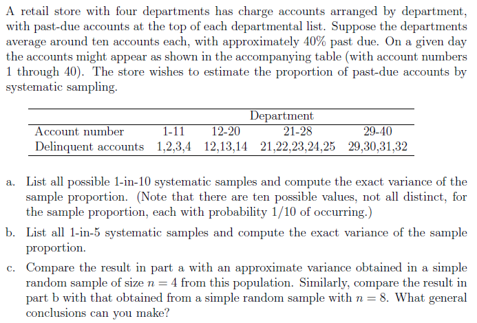 Please help me with this Question A retail store with four departments