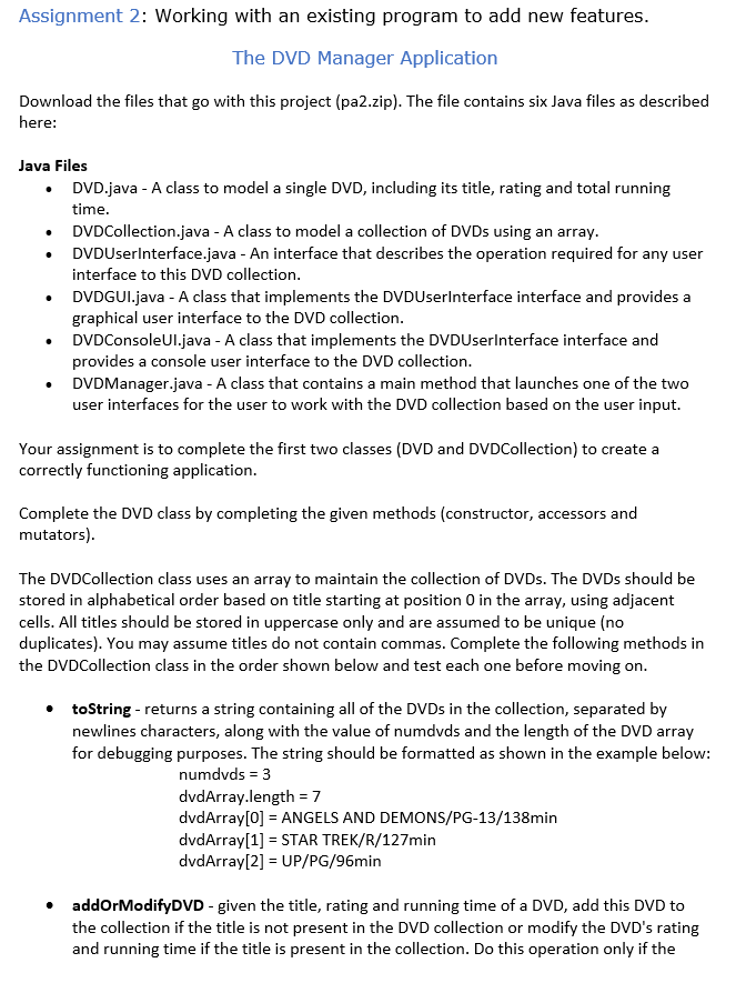  DVD.java ==================================================================================== public class DVD { // Fields: private String title;