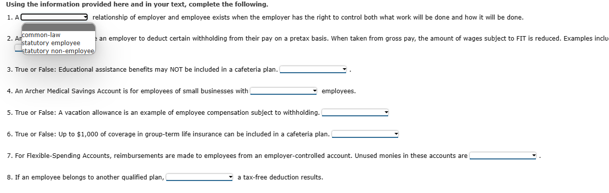  Using the information provided here and in your text, complete the