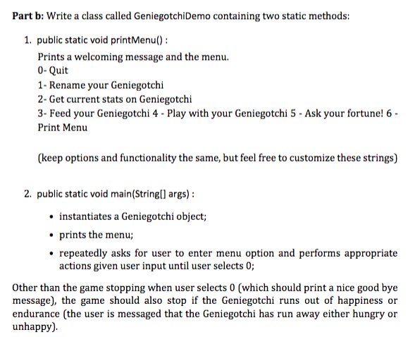 "Bob"), endurance (of int type, initialized to 4) and happiness (of int