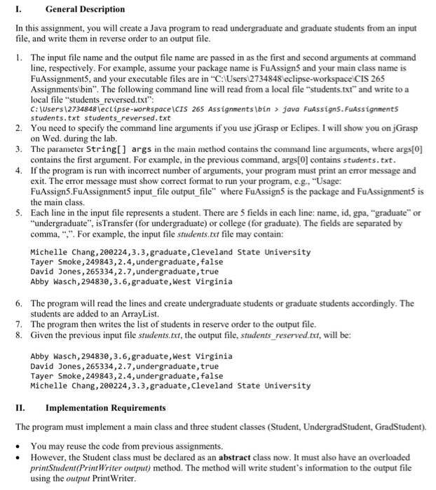  General Description In this assignment, you will create a Java program