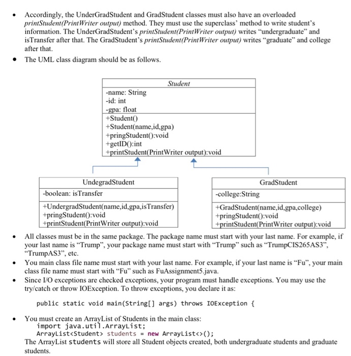 to read undergraduate and graduate students from an input file, and write