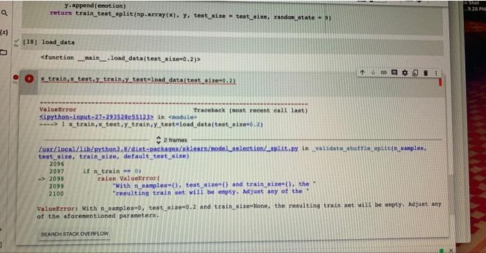 Correct error Y. append (emotion) return train_test_split (np.array (),yt, test_zine w test_size,