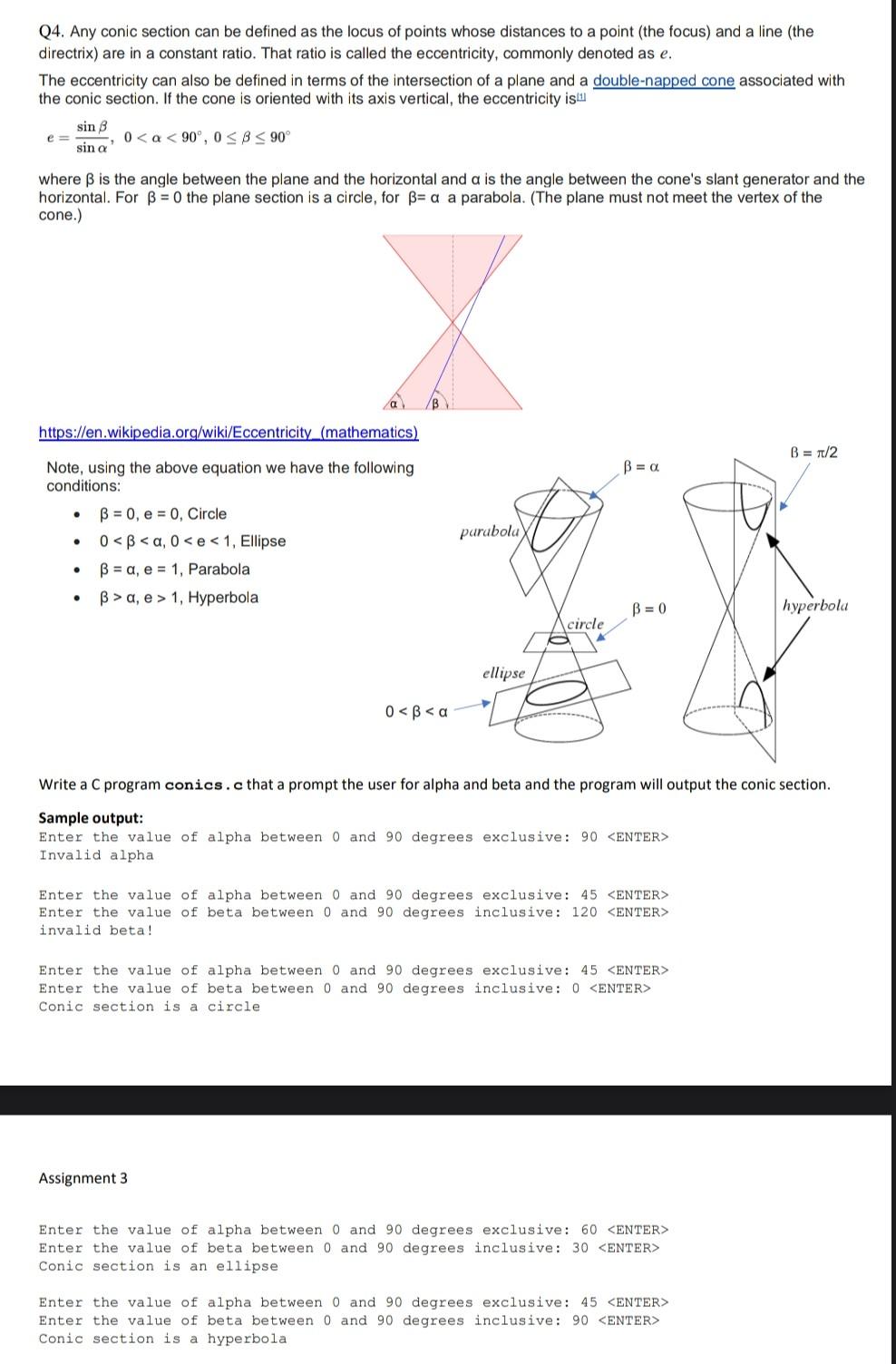 Q4. Any conic section can be defined as the locus of