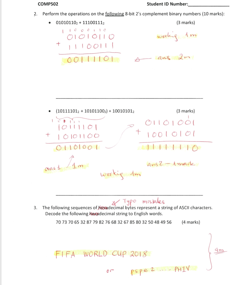 show full detailed explaination with steps for each answer please COMP502