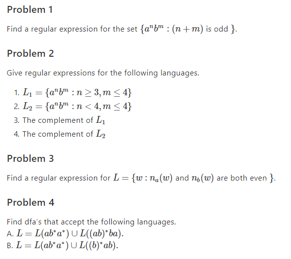 HW03 - 1 to 4 Problem 1 Find a regular expression for