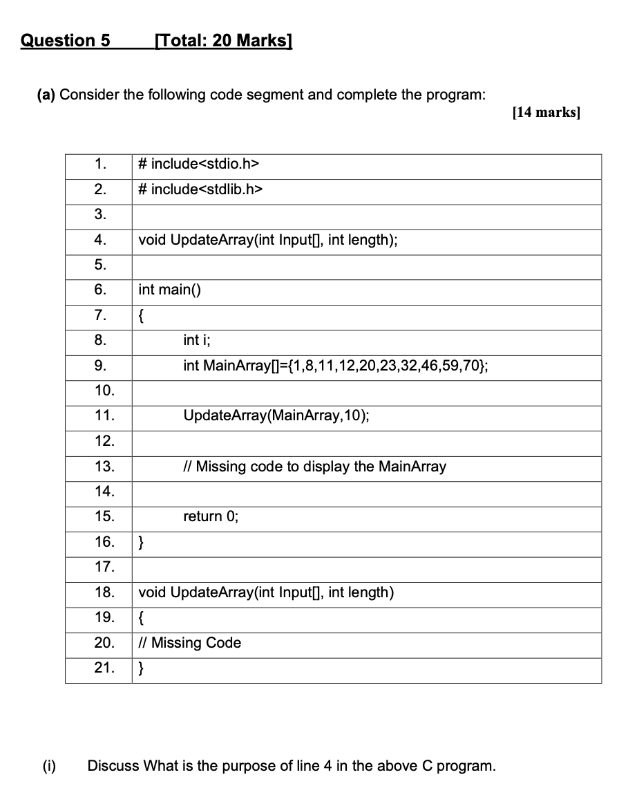 (a) Consider the following code segment and complete the program: (i)