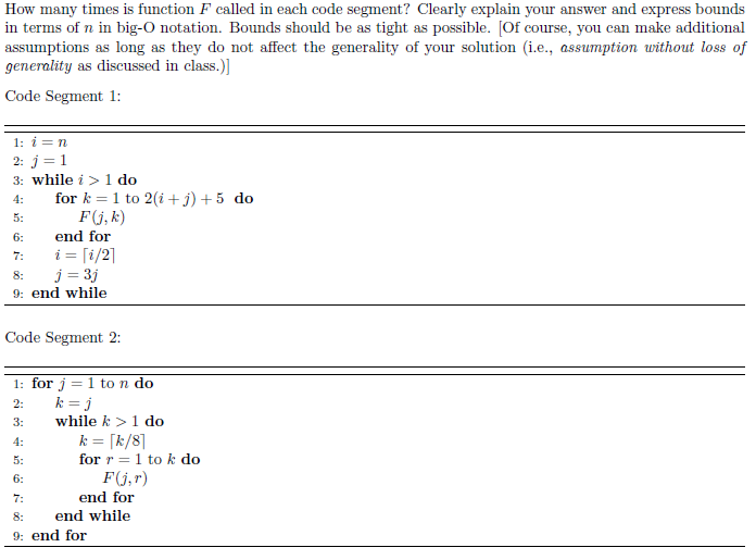 How many times is function F called in each code segment? Clearly