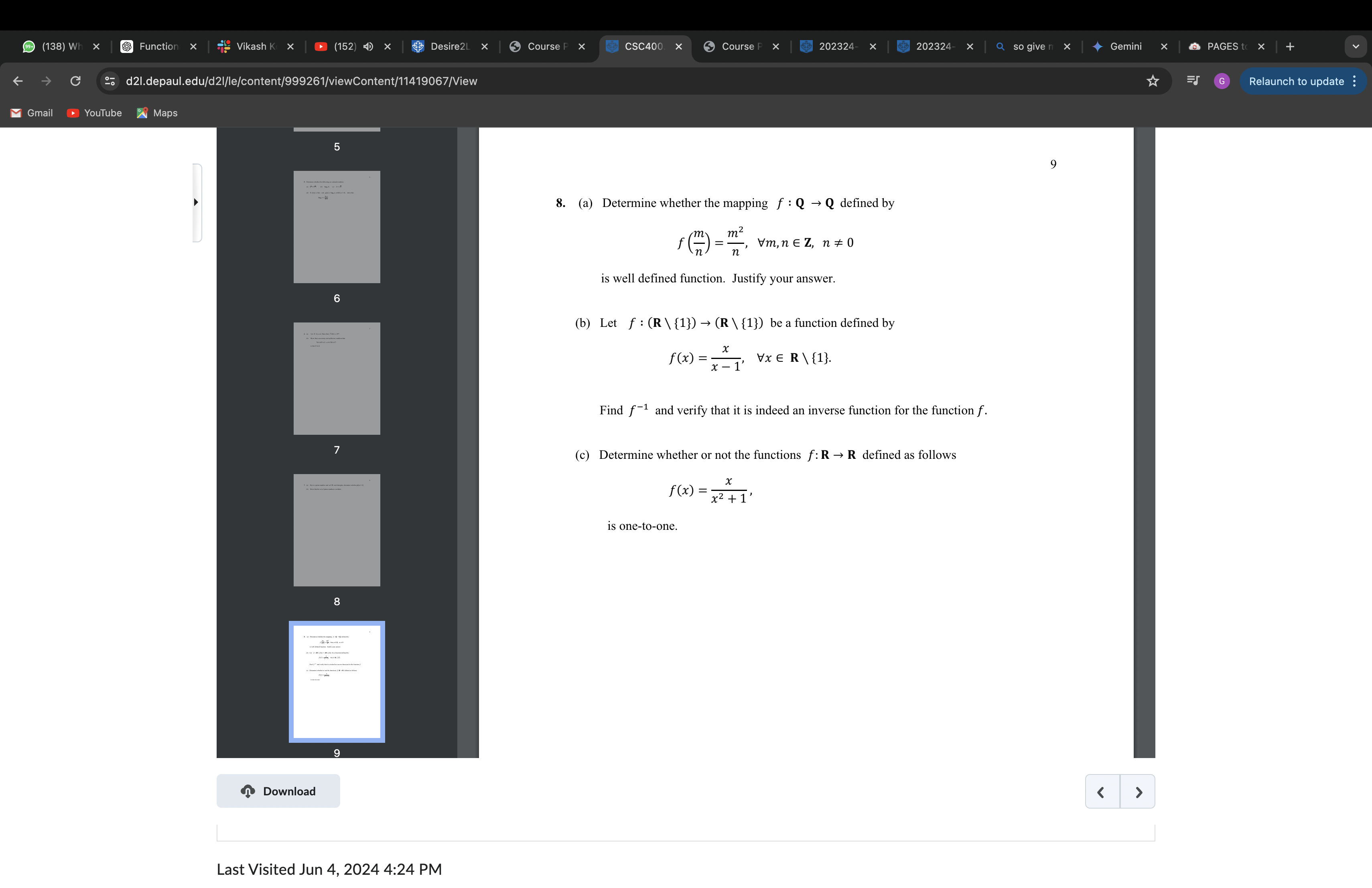  (a) Determine whether the mapping f:QQ defined by f(mn)=m2n,AAm,ninZ,n0 is well
